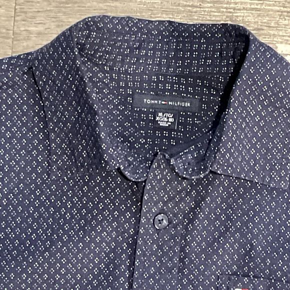 Tommy Hilfiger‎ Preppy Navy White LS Button Down Shirt Boys XL 16/18 - Picture 2 of 5